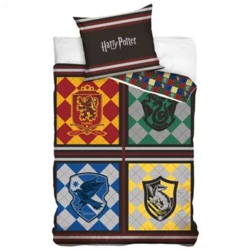 Set de lenjerie de pat Harry Potter Hogwarts, husă de plapumă 140x200cm și husă de pernă 70x90cm
