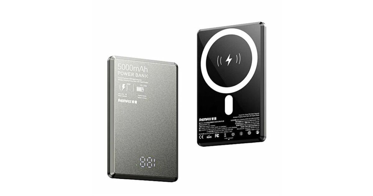Cable Technologies MagPower Powerbank, draadloos, magnetisch, 5000 mAh, PD20 W, USB-C ultraplat, licht, snel opladen, externe batterij, draagbare universele oplader voor iPhone Oppo etc