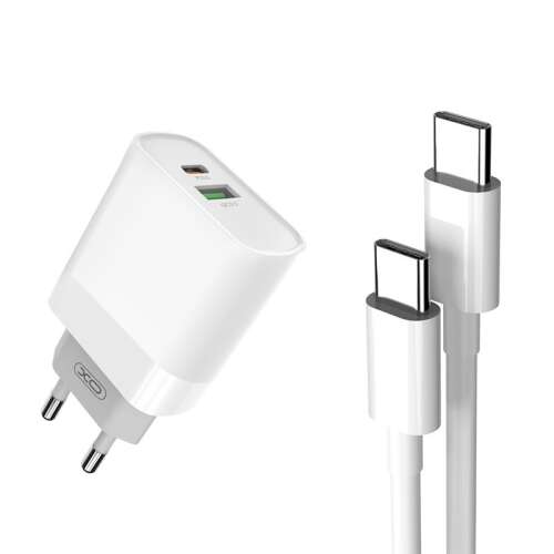 Cap încărcător de rețea, adaptor, port USB și Type-C + cablu de date Type-C, cablu de încărcare, 18W, XO L64