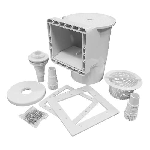 Skimmer for metal wall pools, includes all parts, skimmer, vacuum plate, inlet, and fittings