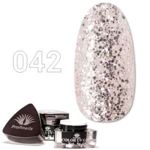 Profinails Színes UV Zselé No. 042, ezüst csillámos körömzselé - Műköröm zselé