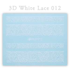 HBJY 3D fehér csipke körmök matricák, 012, fehér csipke minta rózsákkal és pillangókkal - Körömmatrica