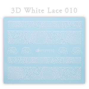 HBJY 3D Fehér Csipke Körömmatricák 010, fehér csipke köröm díszítő matricák rózsás mintával - Körömmatrica