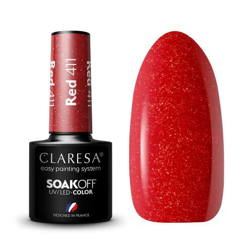 Claresa Red 411 Soak Off UV/LED Farbgellack, 5g, einfaches Lackiersystem, in Frankreich entworfen