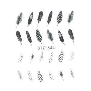 STZ-644 Toll Köröm Matricák, fekete-fehér toll köröm díszítő matricák, vízbe áztatható körömmatricák - Körömmatrica