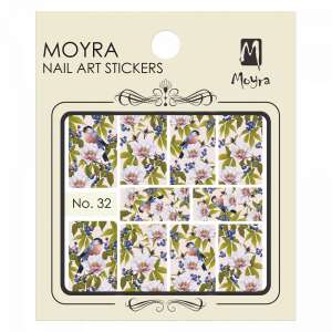 Moyra Körömmatricák No. 32, virágos minta madarakkal - Körömmatrica