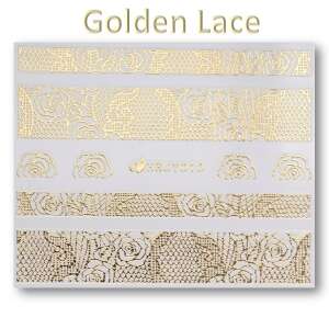 HBJY arany csipke körmös matricák, arany rózsa és csipke mintával - Körömmatrica