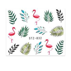 Körömmatricák flamingóval és trópusi levelekkel, STZ-832 - Körömmatrica