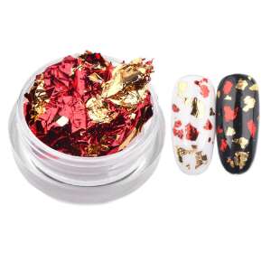 Piros és arany körömfólia pelyhek köröm díszítéshez - Nono