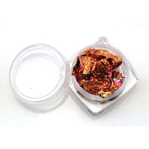 Füst fólia körömdíszítő fólia, réz és rózsaszín csillogó pelyhek átlátszó üvegben - Nono