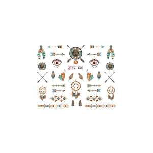 Matrica - BN-909 körömmatricák boho, álomfogó, nyíl, toll, szem és geometriai mintákkal - Körömmatrica