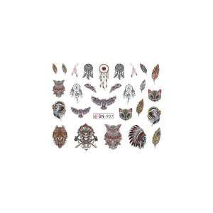 Matrica - BN-907 körömmatricák álomfogóval, baglyal, farkassal, tollal és egyéb mintákkal - Körömmatrica