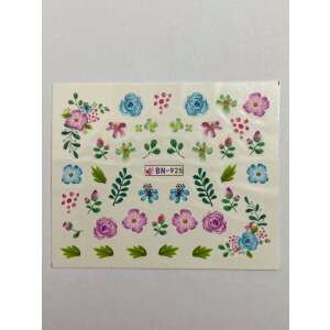 Virágos köröm matricák, BN-925, kék és rózsaszín virágok, köröm díszítő matricák - Körömmatrica