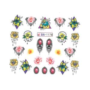 Matrica - BN-1178 - Álomfogó körömmatrica, virágmintás - Körömmatrica