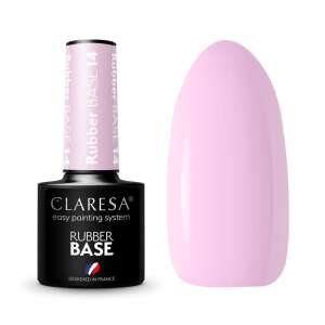 Claresa Rubber Base 14 - Różowy lakier hybrydowy, butelka z nazwą produktu i opisem - Nail Primer & Cover Gel