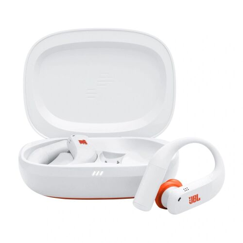 JBL Endurance PEAK 4 fehér és narancssárga fülhallgató nyitott töltőtokban - JBL
