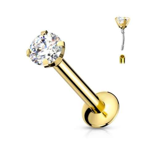 Arany labret piercing 3mm-es kristállyal, 6mm hosszúság - Labret piercing