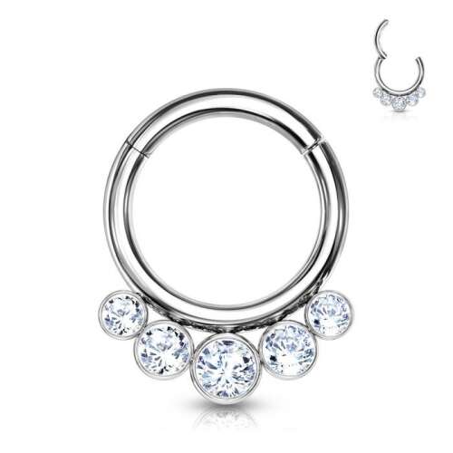Titán Piercing Karika - 5 Kristály - 1.2mm