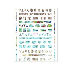 Moyra öntapadós körömmatricák No. 05, különféle geometriai formák és minták kék és barna árnyalatokban - Körömmatrica