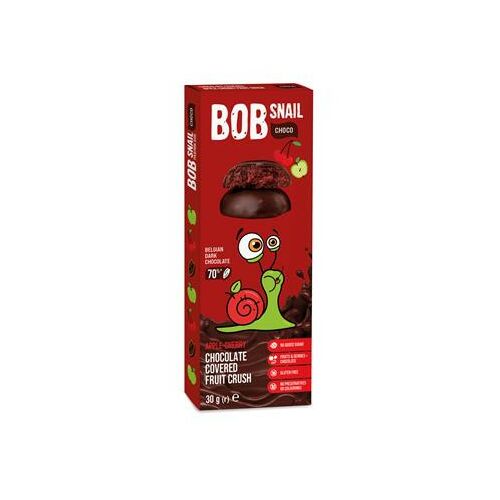Gyümölcs snack, 30 g, BOB SNAIL, alma-meggy étcsokoládéban
