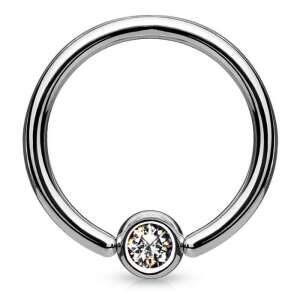 Titán karika piercing átlátszó cirkónia kővel, 8mm - Karika piercing