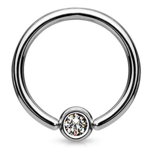 Titán karika piercing átlátszó cirkónia kővel, 8mm