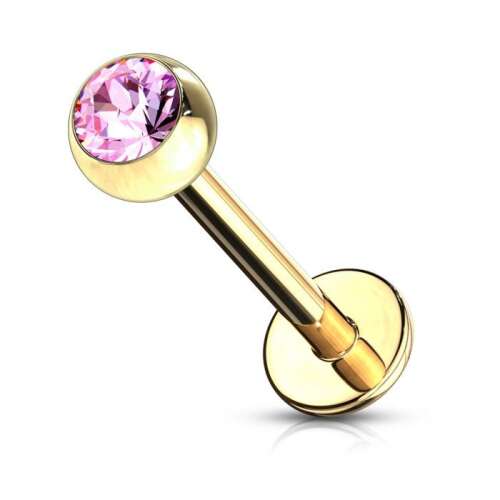 Arany labret piercing rózsaszín kristállyal - Labret piercing