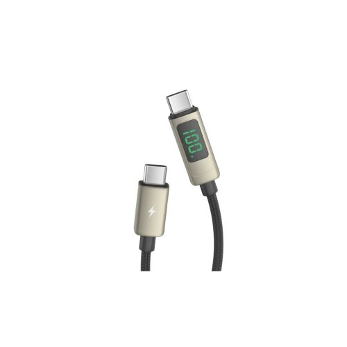 Ven-Dens VD-DCJ05, USB-C apa- apa, 1.5 m, 100 W, PD, Fekete, Kijelzős Gyorstöltő Adatkábel