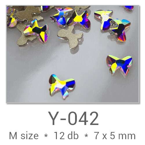 Profinails #Y-042 Crystal AB pillangó körmös strassz, 12 db, 7x5 mm - Körömdíszítő strasszkő