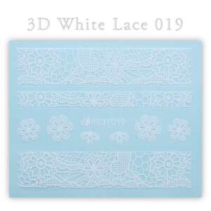 Matrica HBJY - 019 - fehér köröm díszítő matricák, 3D fehér csipke minta - Körömmatrica