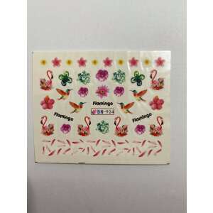 Flamingo körm matricák, BN-924, flamingókkal, virágokkal és kolibrikkel - Körömmatrica
