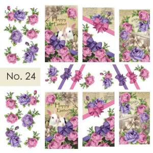 Körömmatricák rózsákkal, masnikkal és egy nyuszival, a 'Boldog Húsvétot!' felirattal - Körömmatrica