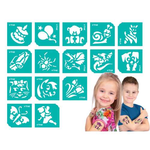 TyToo Birthday Glitter Tattoo Stencil Set with kids showing tattoos