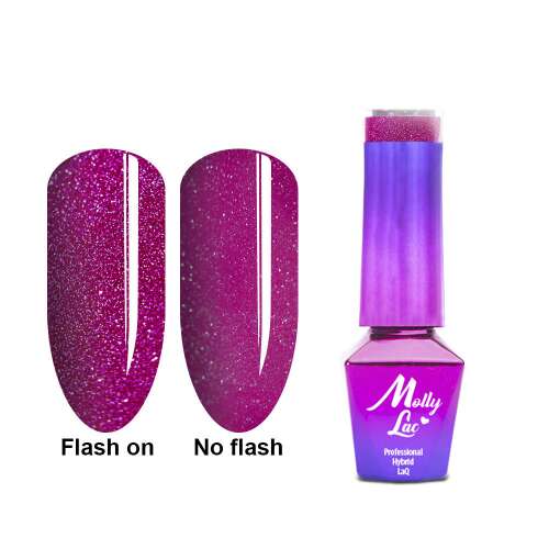 MollyLac Flashing Lights 601 gél lakk, holografikus csillogó hatás, 5ml, rózsaszín, lila, körömlakk - Gél lakk