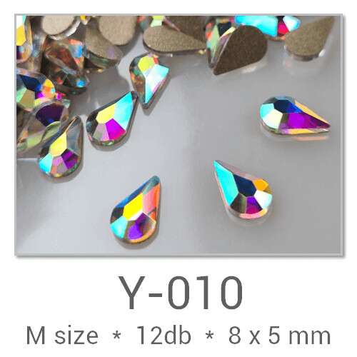 Profinails #Y-010 Crystal AB csepp alakú kövek köröm díszítéshez, 12 db, 8x5 mm
