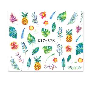 Trópusi levelek és ananász köröm matricák, STZ-828 - Körömmatrica