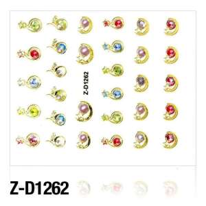 Holo matrica Z-D1262 körömmatricák, hold és csillag mintával színes kövekkel - Körömmatrica