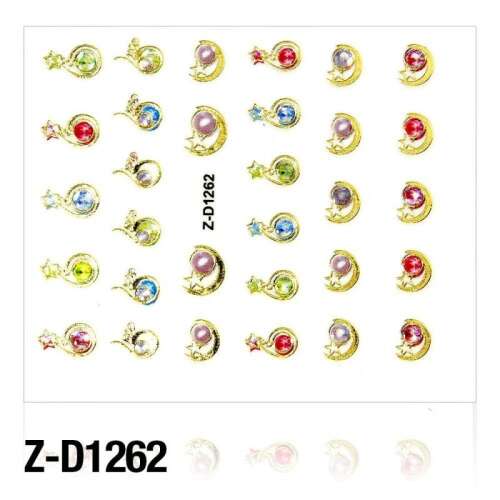 Holo matrica Z-D1262 körömmatricák, hold és csillag mintával színes kövekkel