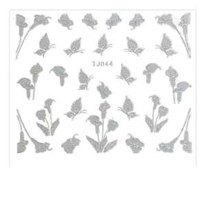 TJ044 arany és fekete 3D köröm matricák virág és pillangó mintákkal - Körömmatrica