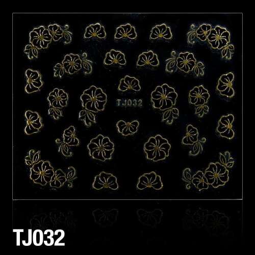 3D köröm matricák TJ032 virág arany fekete mintával