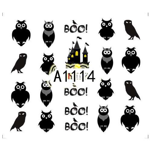 Halloween Bagoly Körömmatrica - 16 db - Akril Hatású