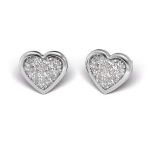 Pár csillogó fehér szív fülbevaló, nikkelmentes orvosi acél, System 75 belövéshez - Nono