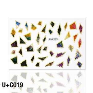Holo matrica U+C019 körömmatricák, színes geometriai formák arany díszítéssel - Körömmatrica