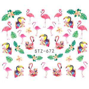 Körömmatricák flamingó és tukán mintával, STZ-672 - Körömmatrica