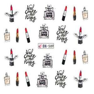 Körömmatricák rúzzsal, parfümmel és "You make me happy" felirattal - Körömmatrica