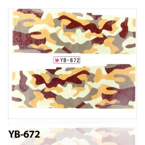Kamuflázs köröm matricák, köröm díszítő matricák, vízbe áztatható köröm matricák, köröm design, YB-672
