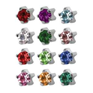 12 pár 4mm-es fülbevaló, különféle színekben, nikkelmentes orvosi fém, univerzális rendszer - Piercing