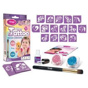 Комплект TyToo Glitter Tattoo за момичета, с шаблони за коне и еднорози, лепило за блясък и блясък - Татуировки