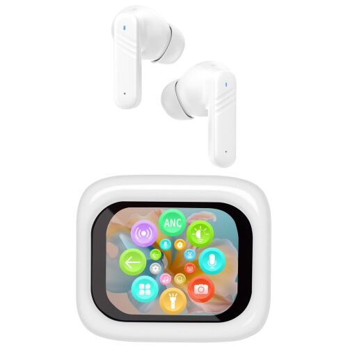 Trevi EAR 100 AID Bluetooth fülhallgató AI fordítással, érintőképernyős kijelzővel, fehér színben
