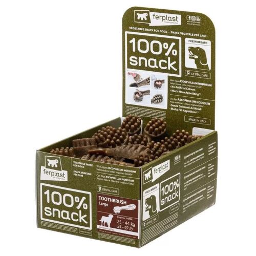 Ferplast 100% Snack Alga Ascophillum fogkefe L, 30 darab, fogápoló jutalomfalat nagytestű kutyáknak, zöldség snack a friss leheletért - Ferplast